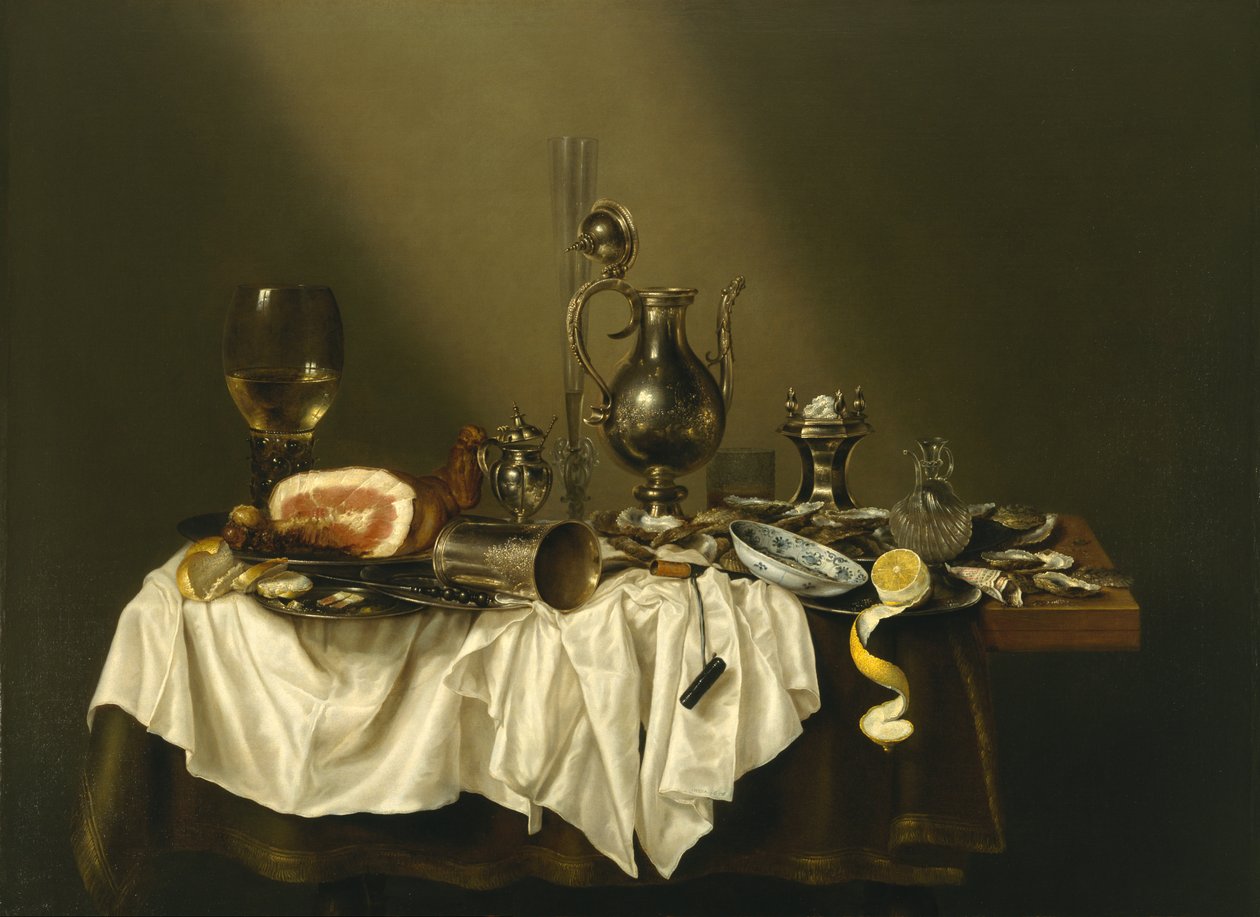火腿宴会 作者 威廉·克拉斯（Willem Claesz）。赫达
