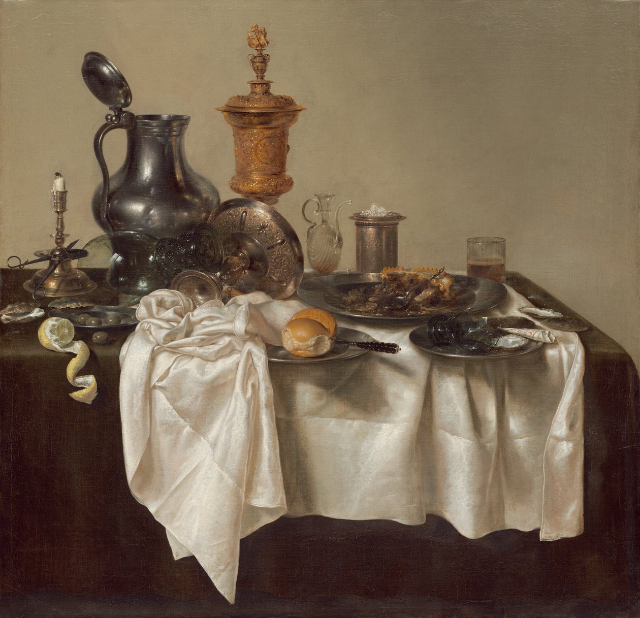 带肉馅饼的宴会片，1635年。 作者 威廉·克拉斯（Willem Claesz）。赫达