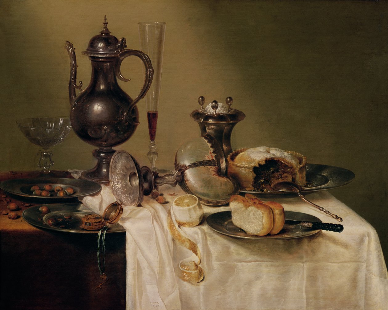 静物，1642年 作者 威廉·克拉斯（Willem Claesz）。赫达