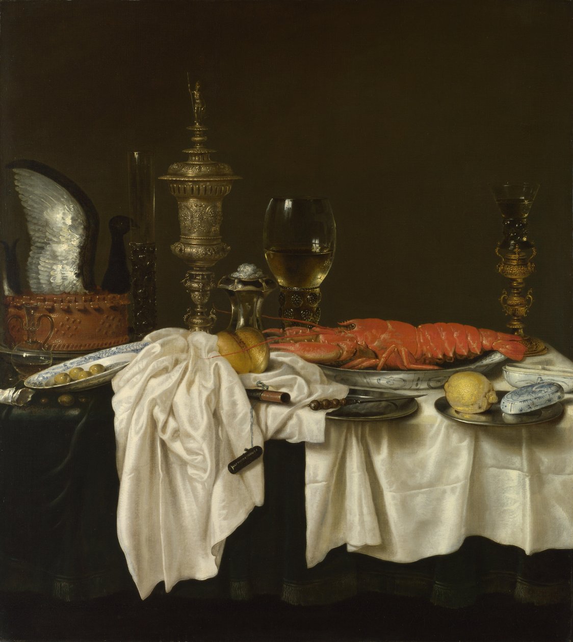 带龙虾的静物，约1650-1660年 作者 威廉·克拉斯（Willem Claesz）。赫达