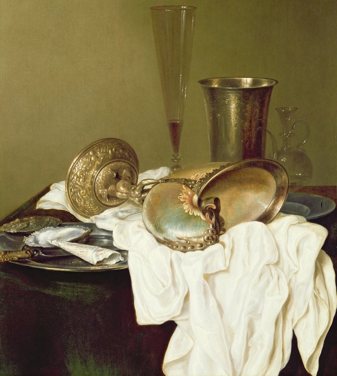 静物与鹦鹉螺杯 作者 威廉·克拉斯（Willem Claesz）。赫达