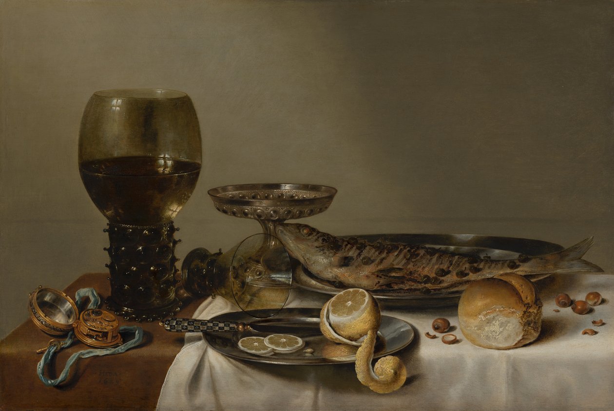 静物与 Roemer 和手表 作者 威廉·克拉斯（Willem Claesz）。赫达