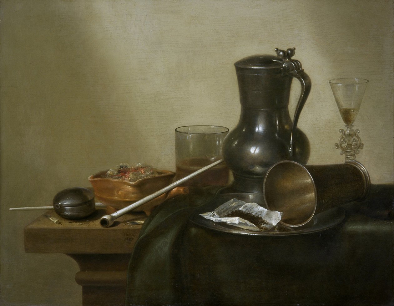 烟草静物，1637年 作者 威廉·克拉斯（Willem Claesz）。赫达