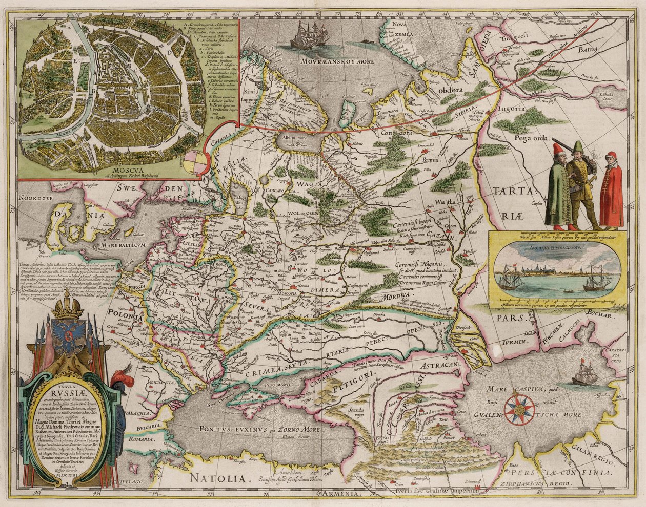 俄罗斯和莫斯科地图，来自：Theatrum Orbis Terrarum ...，1645年 作者 威廉·詹松·布劳