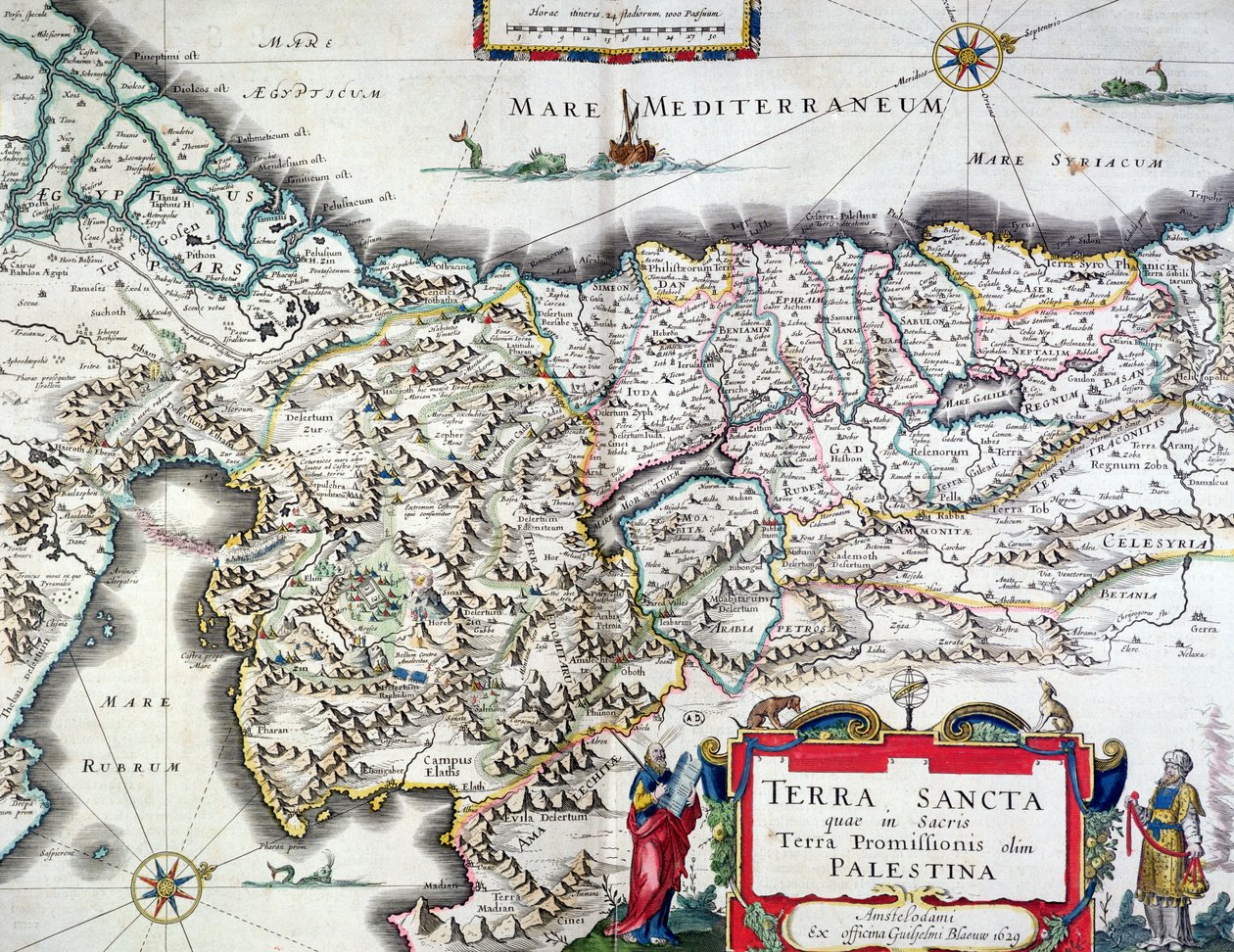圣地地图，1629年在阿姆斯特丹出版（彩色版画） 作者 威廉·詹松·布劳