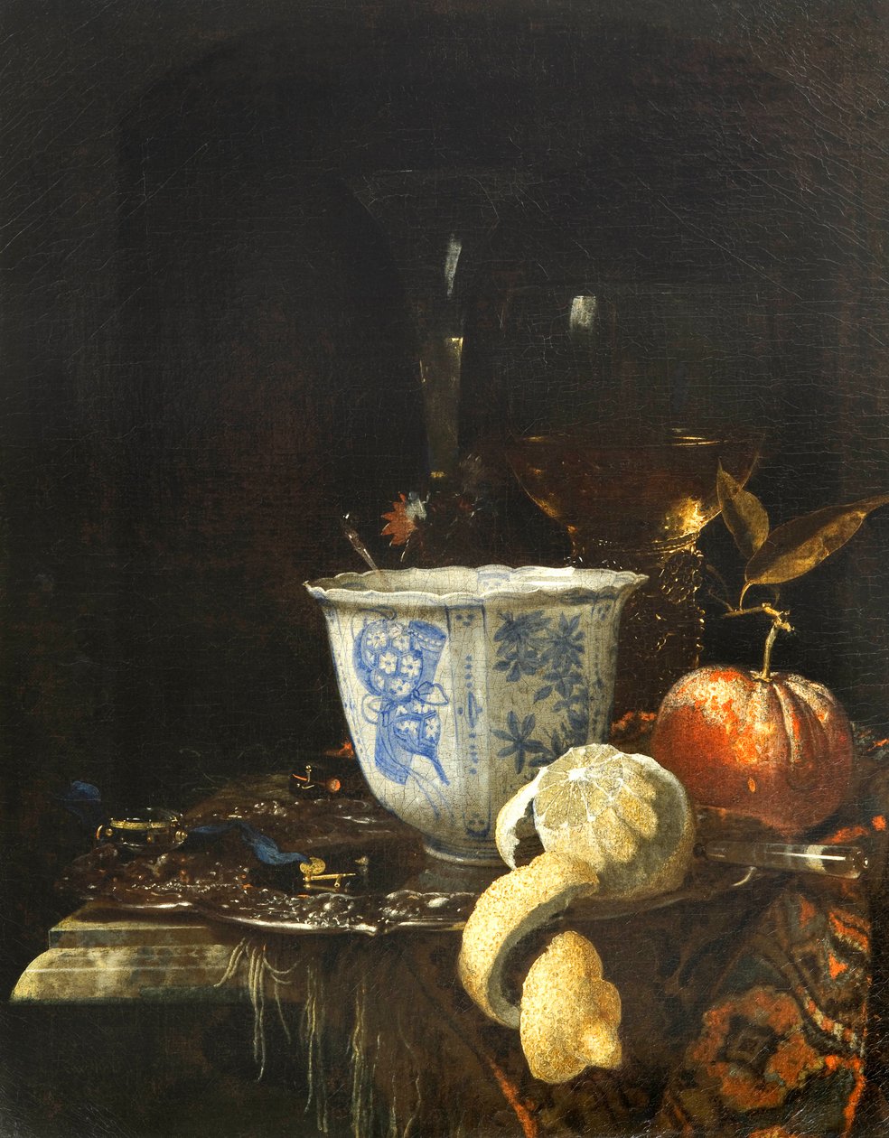 ""Nature morte au bol de porcelaine chinoise"" (Still life with a Chinese porcelain bowl) Peinture de Willem Kalf (1619-1693) Oil on canvas, 52,5x41,8 - Fondation Custodia 作者 威廉·卡尔夫