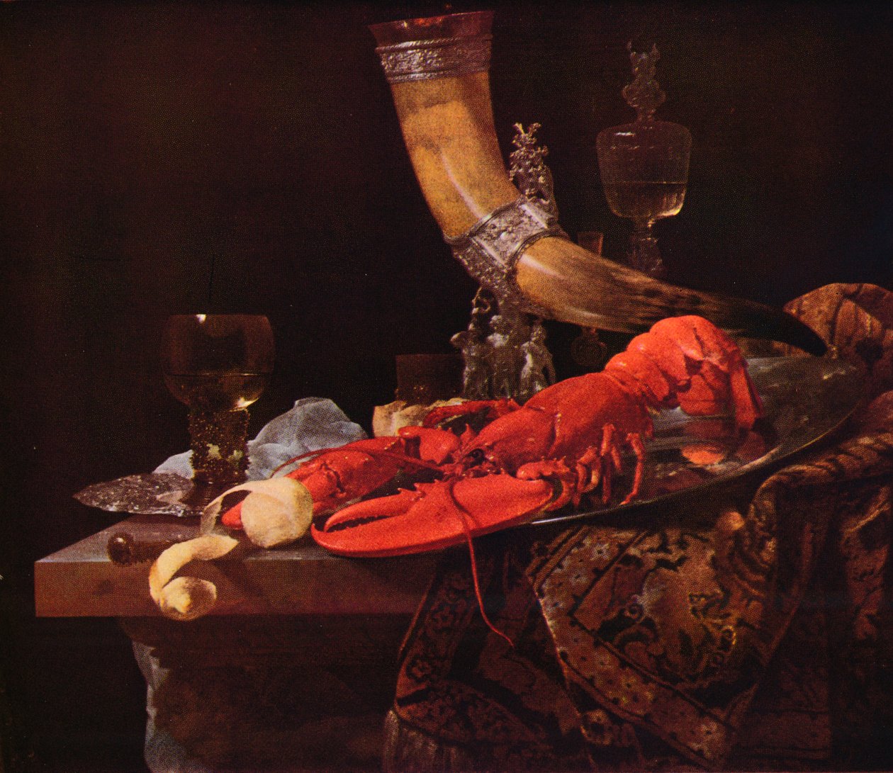 饮酒之角静物画，c1653，1938年 作者 威廉·卡尔夫