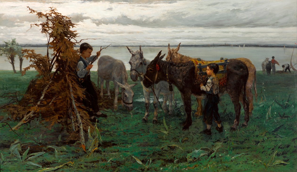 "Garcons gardant des anes"（牧驴男孩） Peinture de Willem Maris (1844-1910) - 1865 - Oil on canvas Dim 90.3x138 cm Gemeentemuseum Den Haag 作者 威廉·马里斯