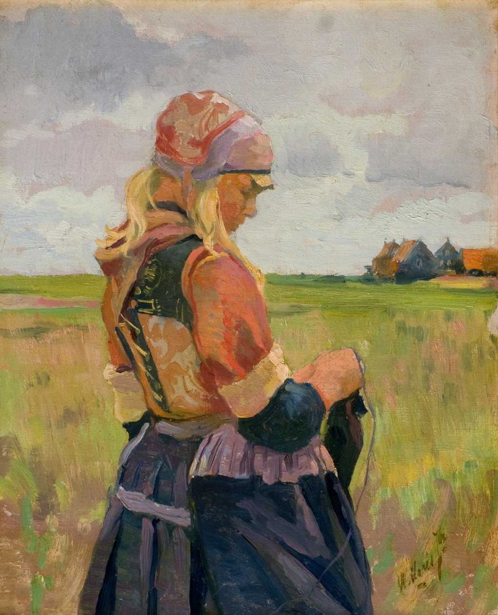 风景中的年轻女孩[或荷兰女孩]，约1892年-94年（布面油画） 作者 威廉·马里斯