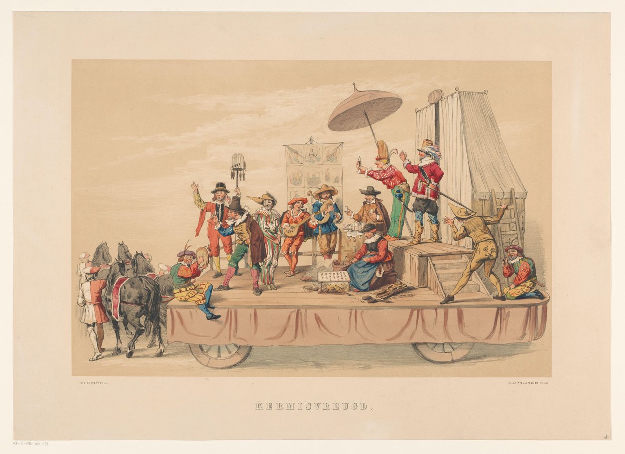 1856 年乌特勒支化妆舞会第六组
Kermisvreugd（物品上的标题）
我们的祖国在 17 世纪中叶》，由 Mutua Fides 成员 H.H. 学生在乌特勒支大学 220 周年庆典上展示，Den 25. 作者 威廉·彼得·霍文纳尔