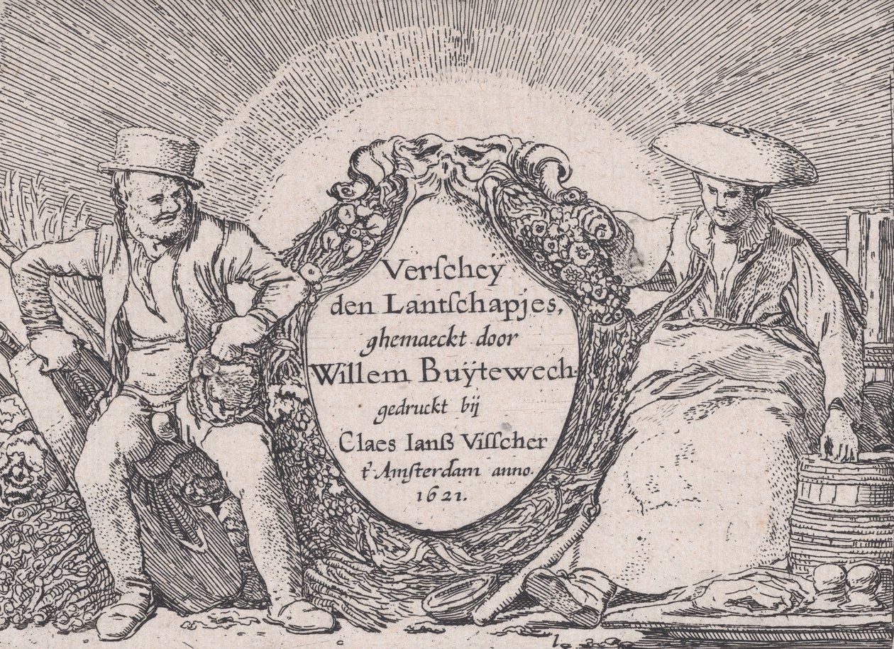 标题页，来自Verscheyden Landtschapjes《各种小风景》，图版1，约1616年。 作者 威廉·皮特兹。买泰威