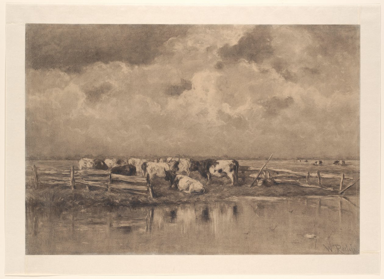 希伊河上的牛奶弯 作者 Willem Roelofs (I)（艺术家签名）
