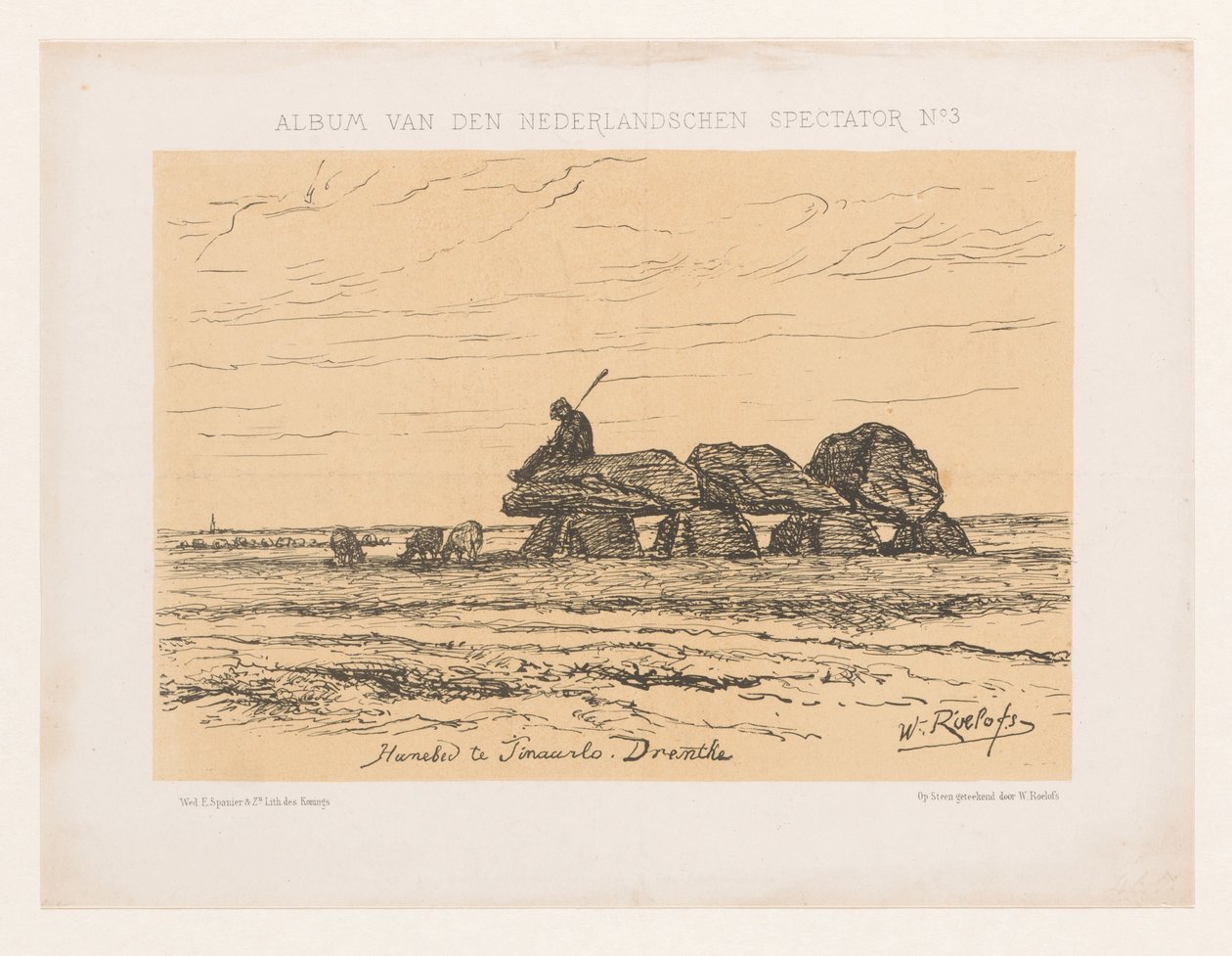 德伦特省 Tynaarlo 的支石墓 蒂纳洛的支石墓。 Drenthe（物体上的标题） 专辑 van den Nederlandschen spectator No 3（系列名称） 作者 威廉·罗洛夫斯（一）