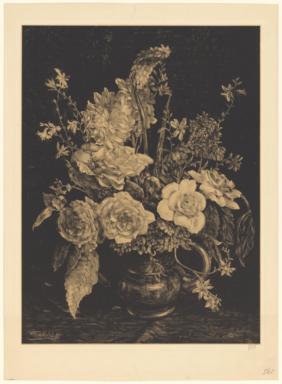 花瓶中的鲜花 作者 Willem Roelofs (II)（艺术家签名）