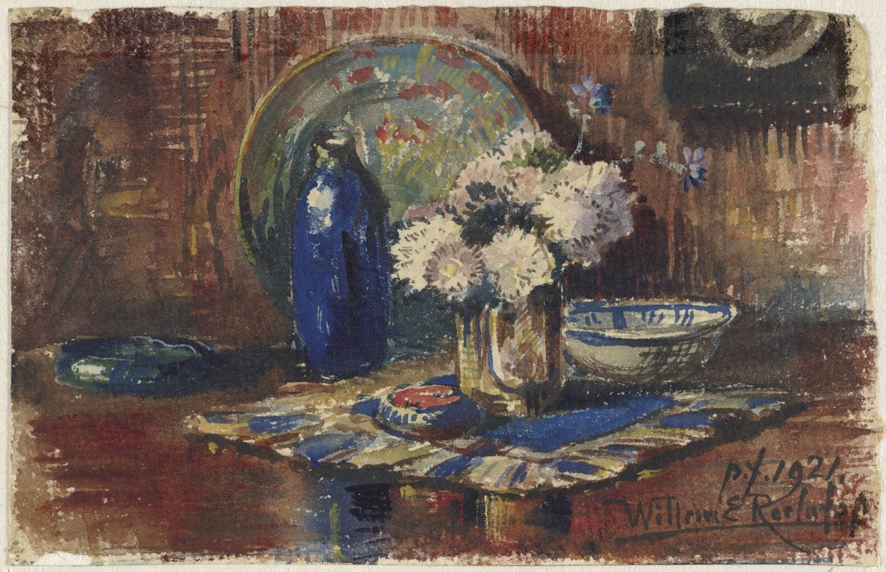 蓝瓶花瓶静物画 作者 威廉·罗洛夫斯 (II)