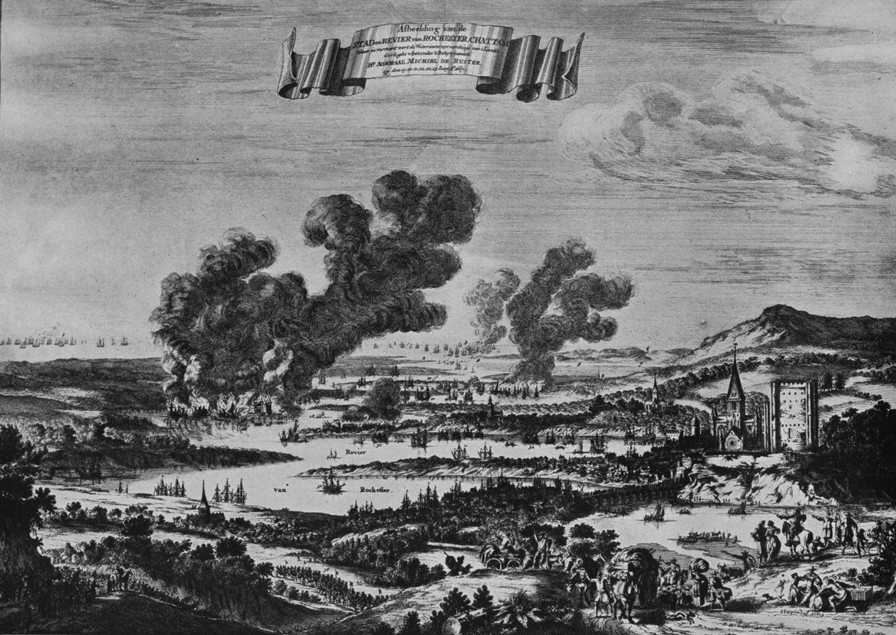 泰晤士河上的荷兰突袭行动，c1668 作者 威廉·斯切林克斯