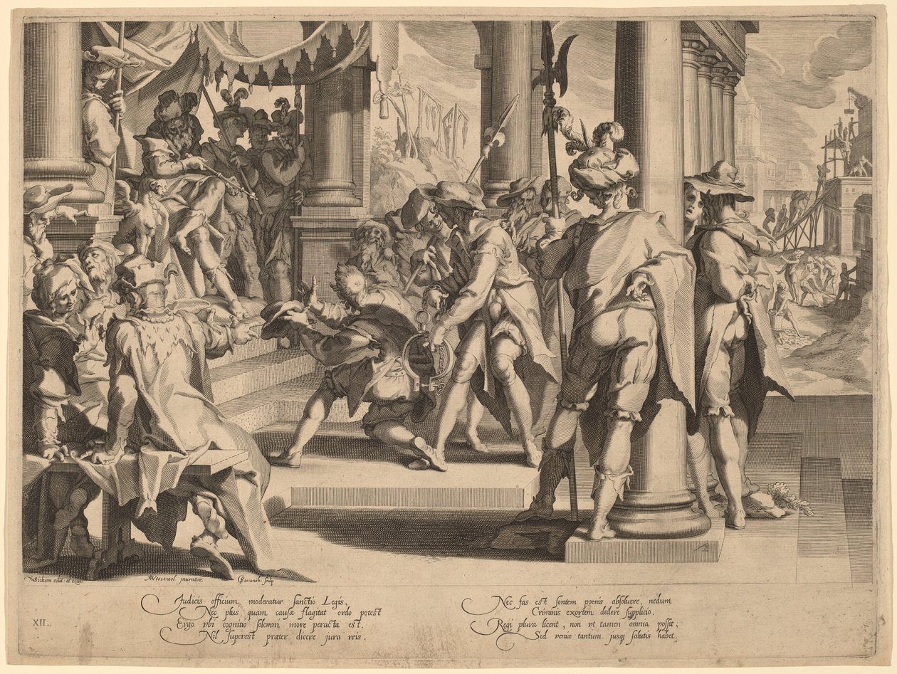 正义的寓意 作者 Willem Swanenburgh，根据 Joachim Anthonisz Wtewael