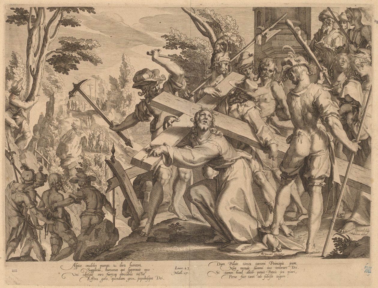 基督背十字架 作者 Willem Swanenburgh，根据 Joachim Anthonisz Wtewael