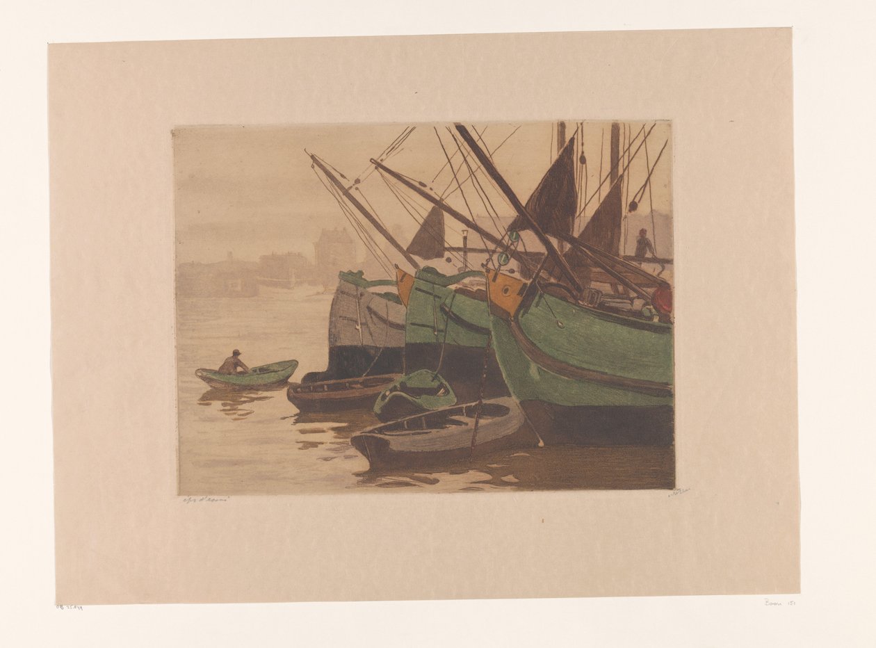 三艘泥炭驳船与划艇在 IJ Schuiten in 