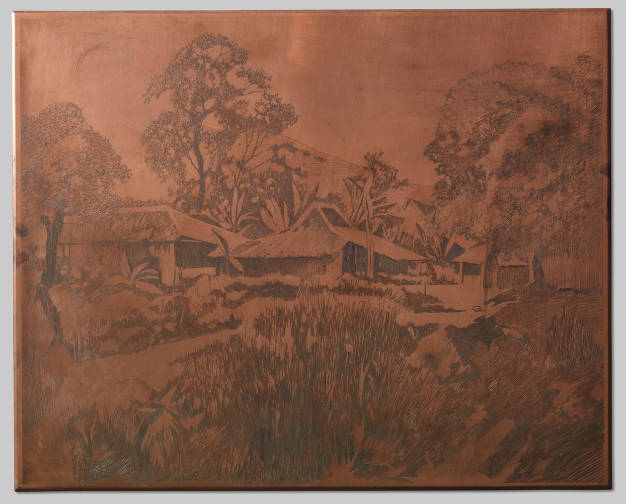 右侧背景为 Buitenzorg、甘榜房屋、Salak 和 Cedeh 作者 威廉·阿诺杜斯·维特森