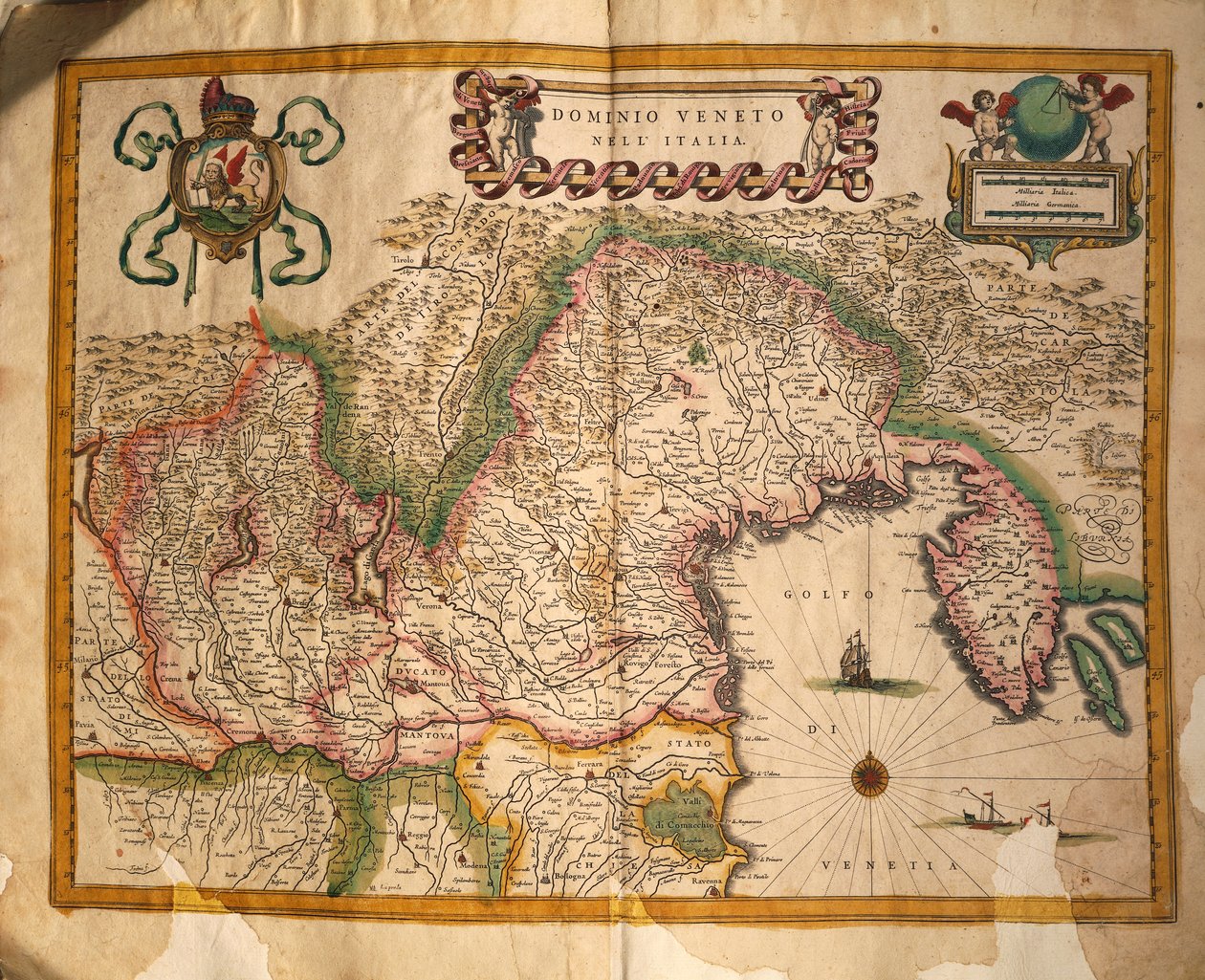 意大利威尼托统治区的地图，来自Willem Blaeu的Regionum Italiae。 作者 威廉和琼·布劳