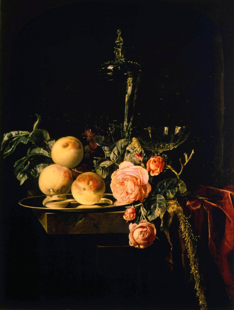 玫瑰和桃子，1659年 作者 威廉·范·阿尔斯特