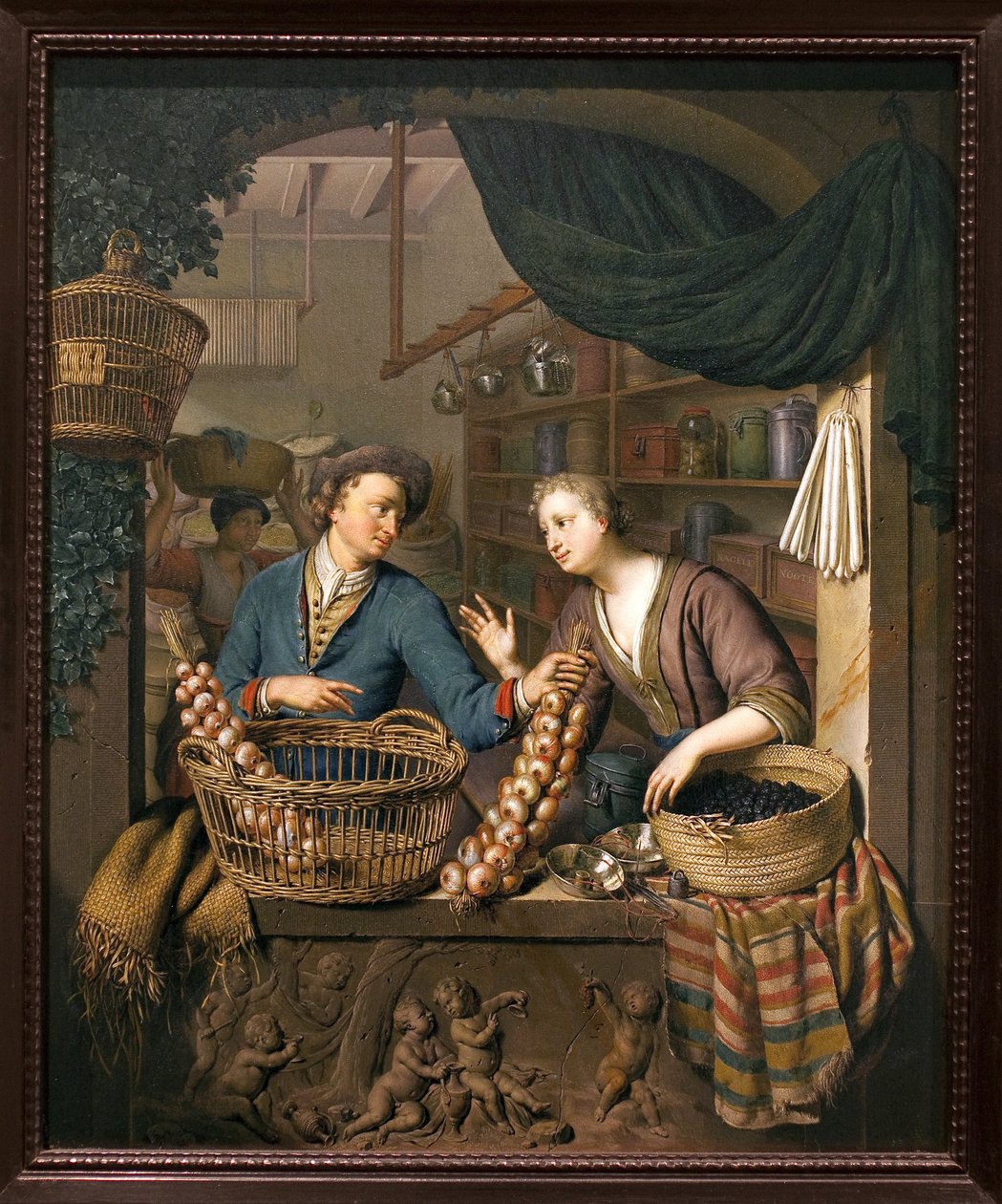 洋葱推销员威廉-凡-米里斯（1662-1747）的绘画，木板油画 作者 威廉·范·米耶里斯（Willem Van Mieris）