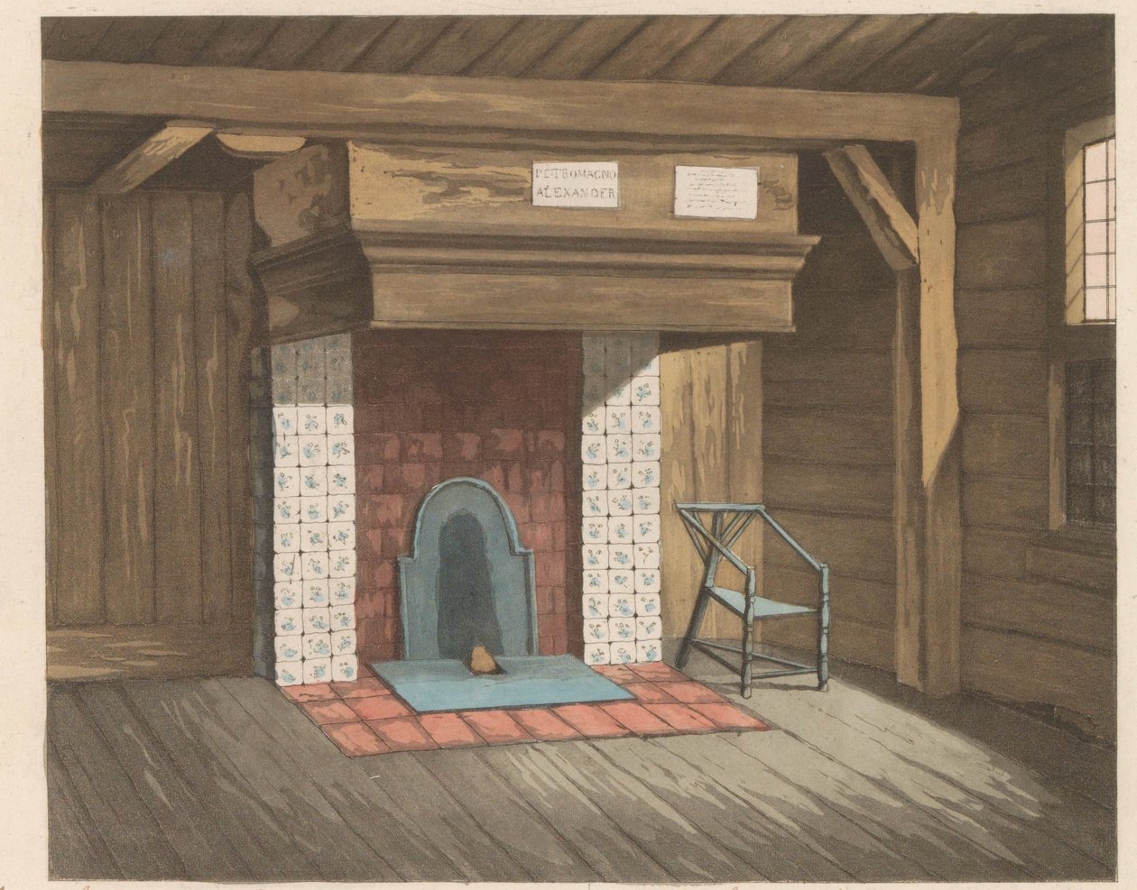 赞丹沙皇 Peterhuisje 的内部，1824 年 1697 年沙皇彼得大帝在赞丹居住的房子 (...) - La maisonnettehabitée par le Czar pierre le grand à Zaandam (...)（物品标题） 作者 威廉·范·塞努斯（可能）