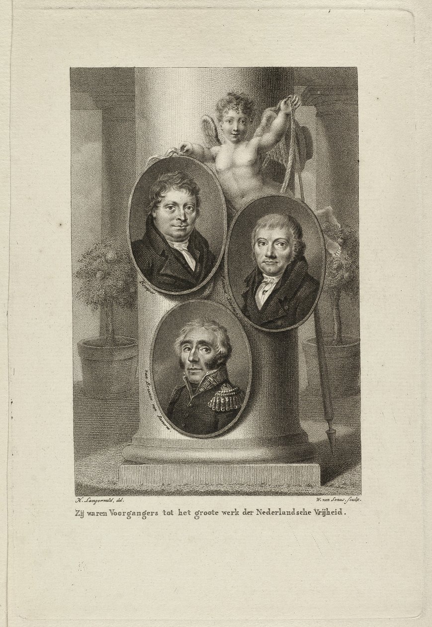 纪念碑上有 Joan Melchior Kemper、Cornelis Anthony Fannius Scholten 和 Gijsbert Carel Rutger Reinier van Brienen van Ramerus 的肖像。NL-HlmNHA 1477 53011449 作者 威廉·范塞努斯