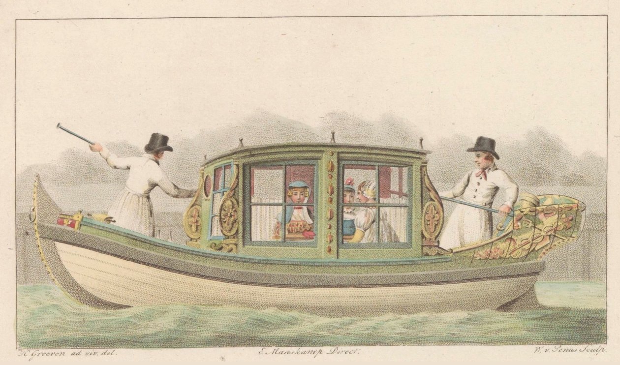 扎安帐篷游艇, 1816
Een Noord-Hollandsch Tentjagtje aan de Zaan / Une barque de Compagnie nommée Tentjagje à Zaandam（标题见实物） 作者 威廉·范塞努斯