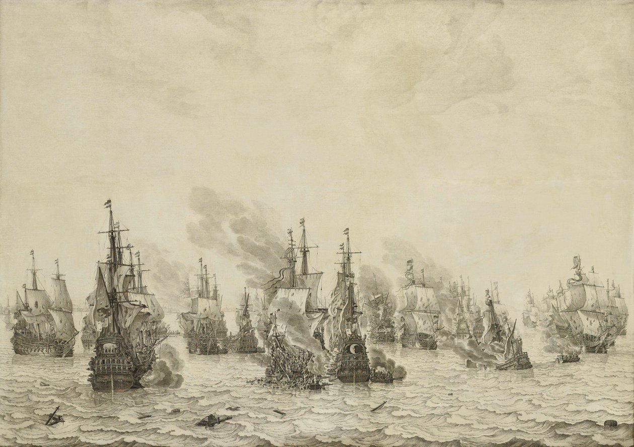 里窝那海战（莱霍恩）
1653 年 3 月 14 日里窝那海战：第一次英国海战（1652-54 年）的插曲 作者 威廉·范德维尔德（一）