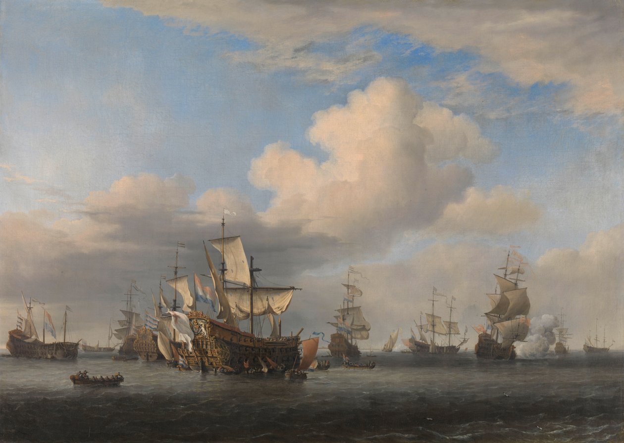 四天战役后被俘的英国船只
1666 年 6 月 11-14 日四日战役后，被俘船只 "Swiftsure "号、"Seven Oaks "号、"Loyal George "号和 "Convertine "号被带入戈尔雷塞孔：第二次英国海战插曲 作者 威廉·范德维尔德 (II)