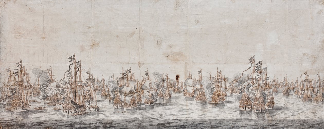 费马恩之战，1650年（纸上水墨） 作者 威廉·范德维尔德
