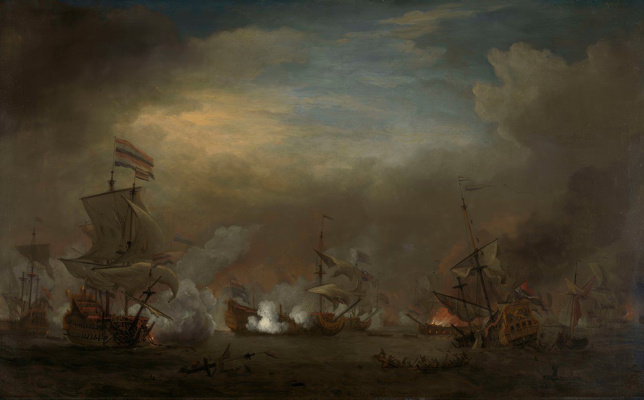 Gouden Leeuw上的Cornelis Tromp与皇家王子上的Edward Spragge爵士之间的夜间海战 作者 威廉·范·德·韦尔德