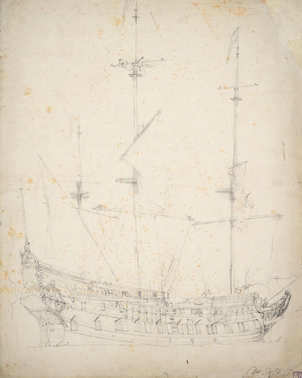 一位荷兰双层骑士的肖像，约 1655 年（胶印，石墨） 作者 威廉·范·德·雅戈尔·维尔德
