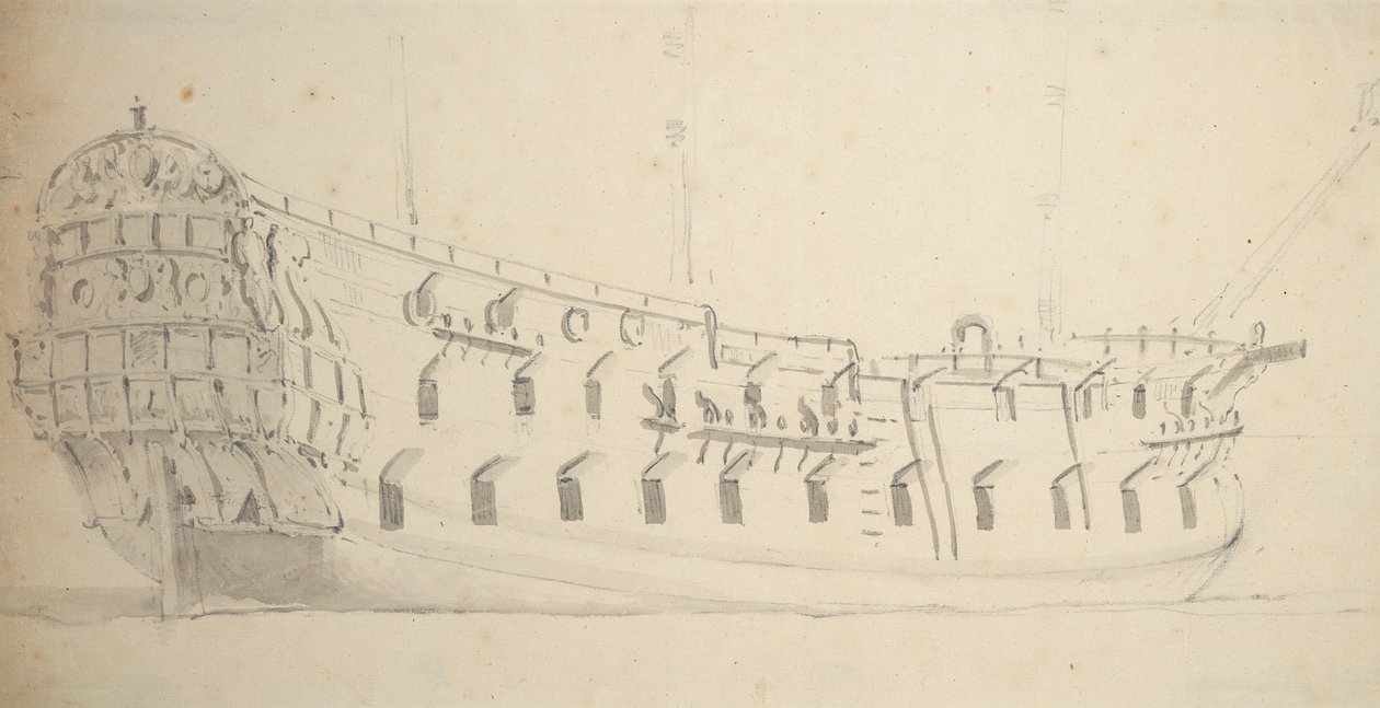 英国四等公民肖像，约 1685 年（石墨、灰水彩） 作者 威廉·范·德·雅戈尔·维尔德