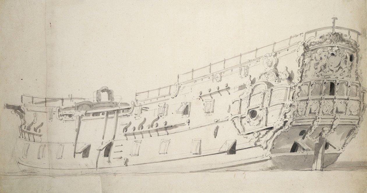 达特茅斯号 "肖像，约 1675 年（石墨，灰水彩） 作者 威廉·范·德·雅戈尔·维尔德