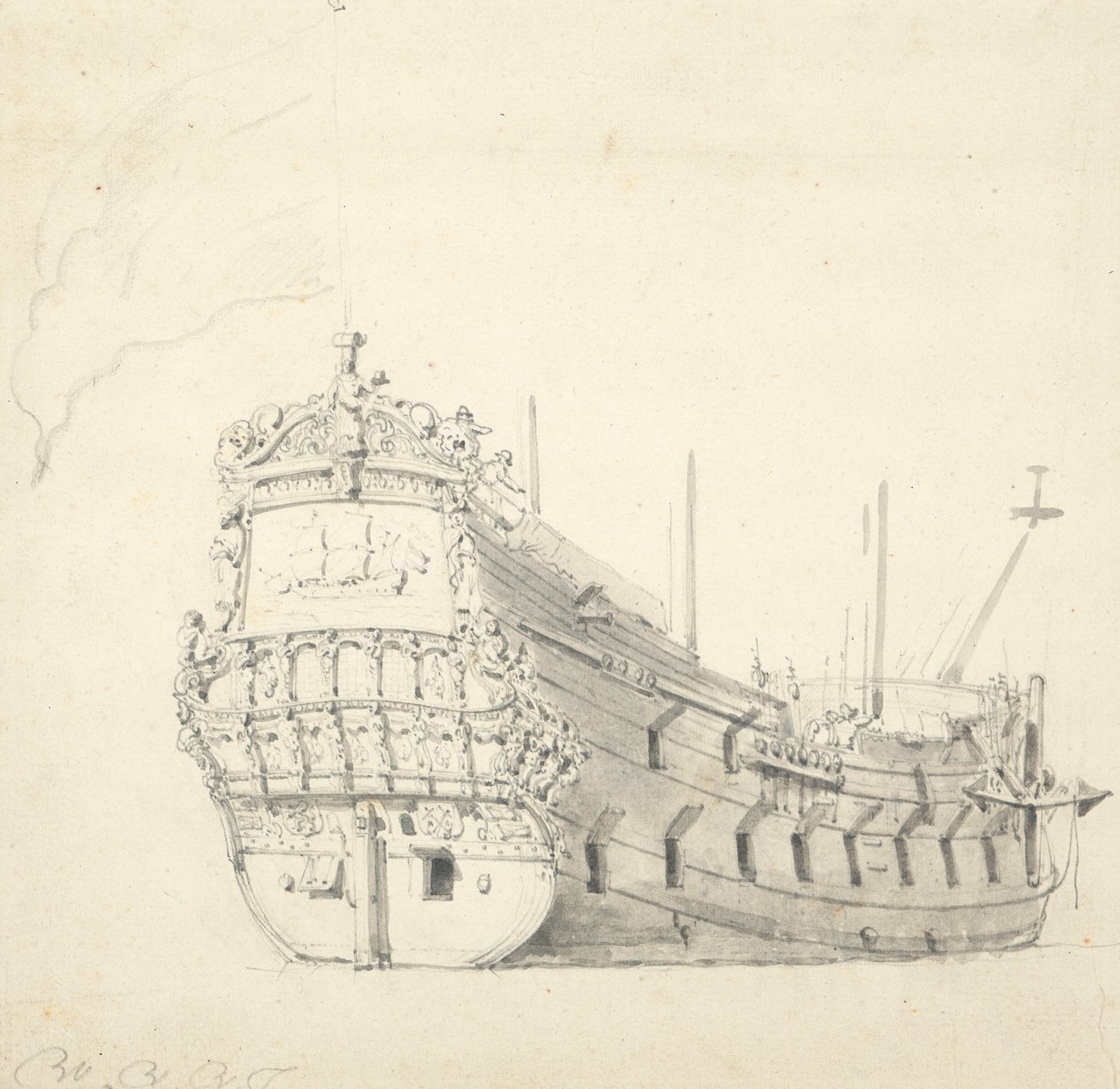 Ijlst "肖像（1653 年），约 1665 年（石墨，灰水彩） 作者 威廉·范·德·雅戈尔·维尔德