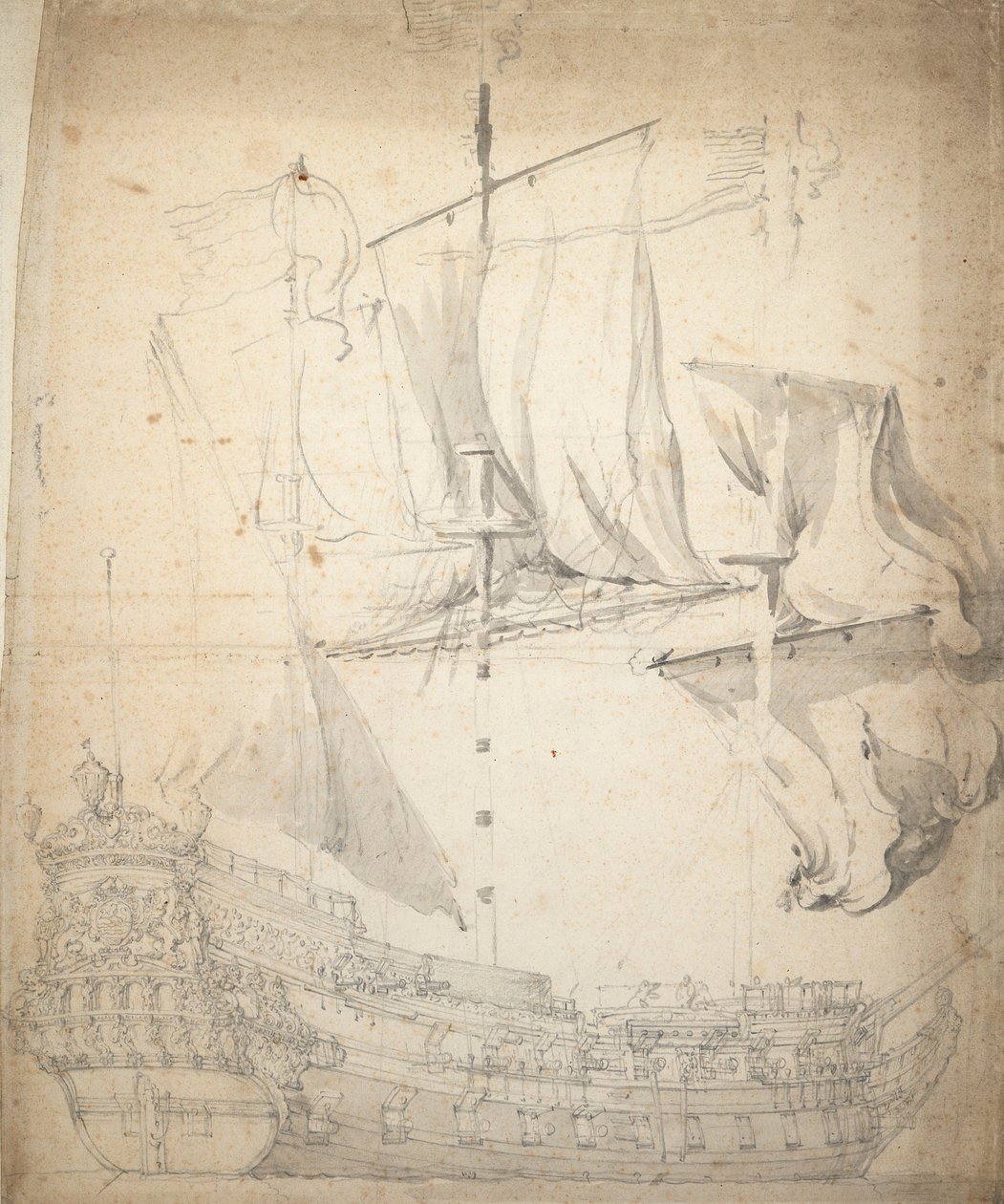 坎普韦雷"（？）肖像，约 1664 年（胶印、石墨、灰水彩） 作者 威廉·范·德·维尔德·韦尔德