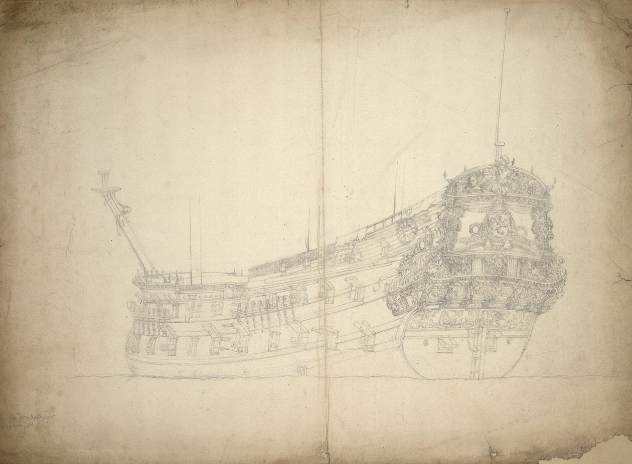 Vereenigde Provincien "肖像（约建于 1665 年），48 门炮，最后一次提及是 1667 年，约 1665 年（胶印） 作者 威廉·范·德·维尔德·韦尔德