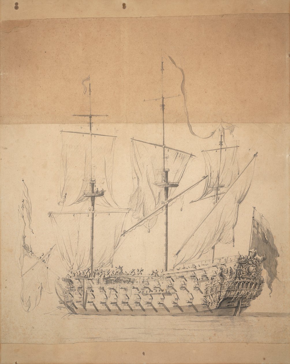 英国三等公民肖像，约 1673 年（石墨、灰水彩） 作者 威廉·范·德·维尔德·韦尔德