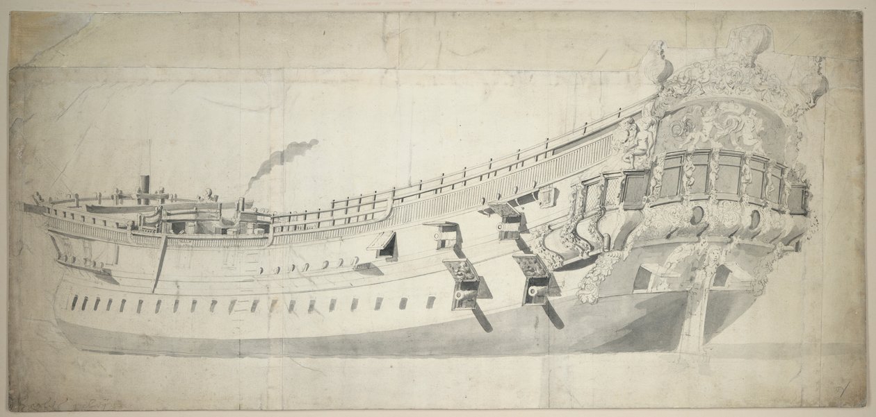 查尔斯-加莱号 "肖像，约 1676 年（石墨、灰水彩） 作者 威廉·范·德·维尔德·韦尔德