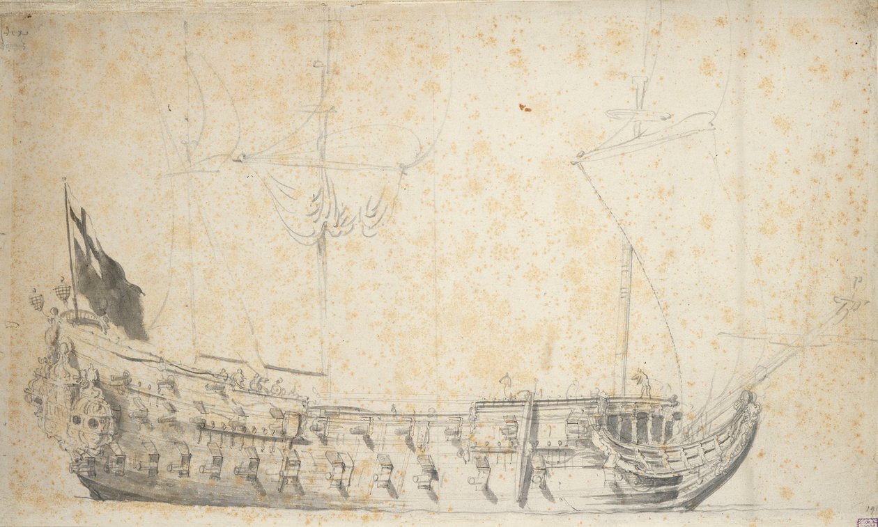 埃塞克斯号 "肖像，约 1660 年（石墨，灰水彩） 作者 威廉·范·德·维尔德·韦尔德