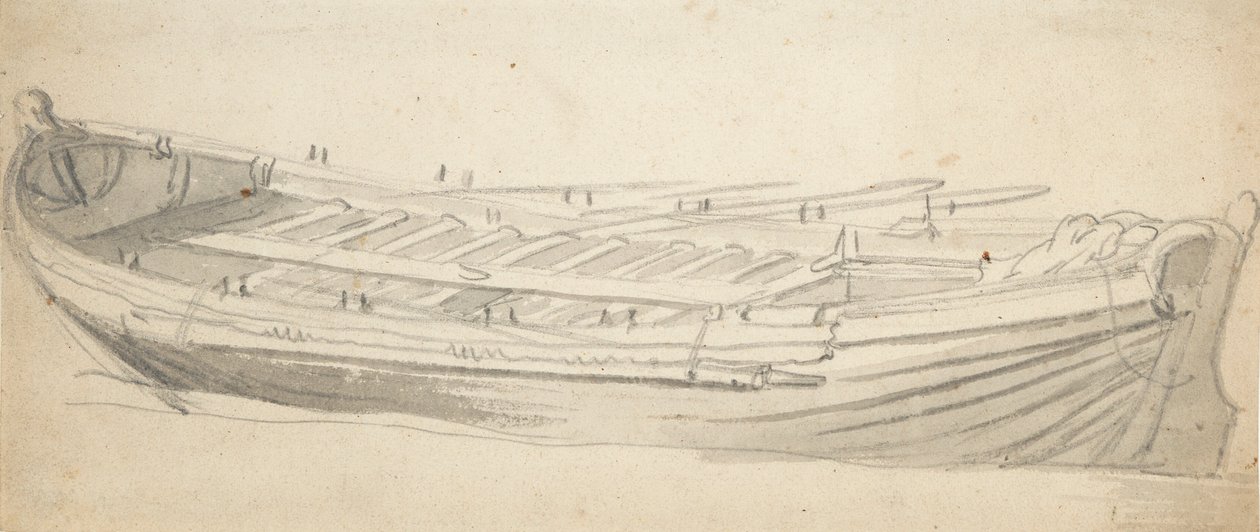 一艘驳船的研究，约 1665 年（石墨，灰水彩） 作者 威廉·范·德·维尔德·韦尔德