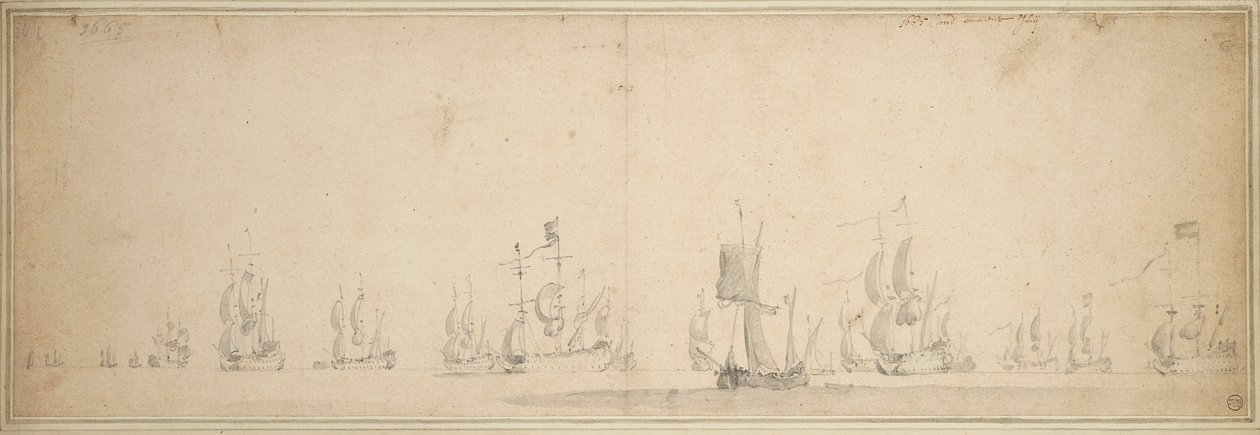 1665 年 5-6 月洛斯托夫特海战前的荷兰舰队 作者 威廉·范·德·维尔德·韦尔德