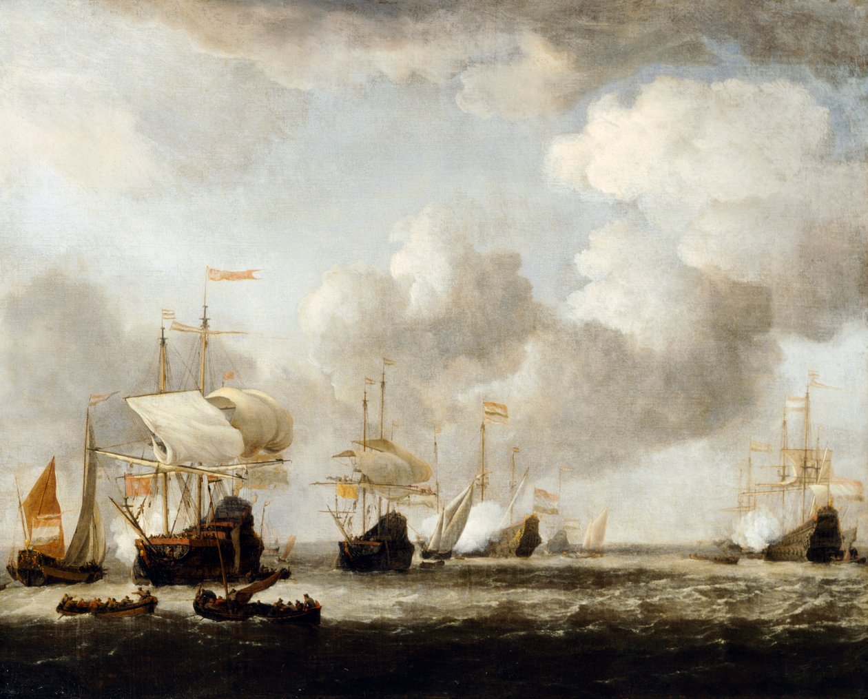 荷兰舰队在微风中停泊 作者 Willem van de the Younger (attr.to) Velde