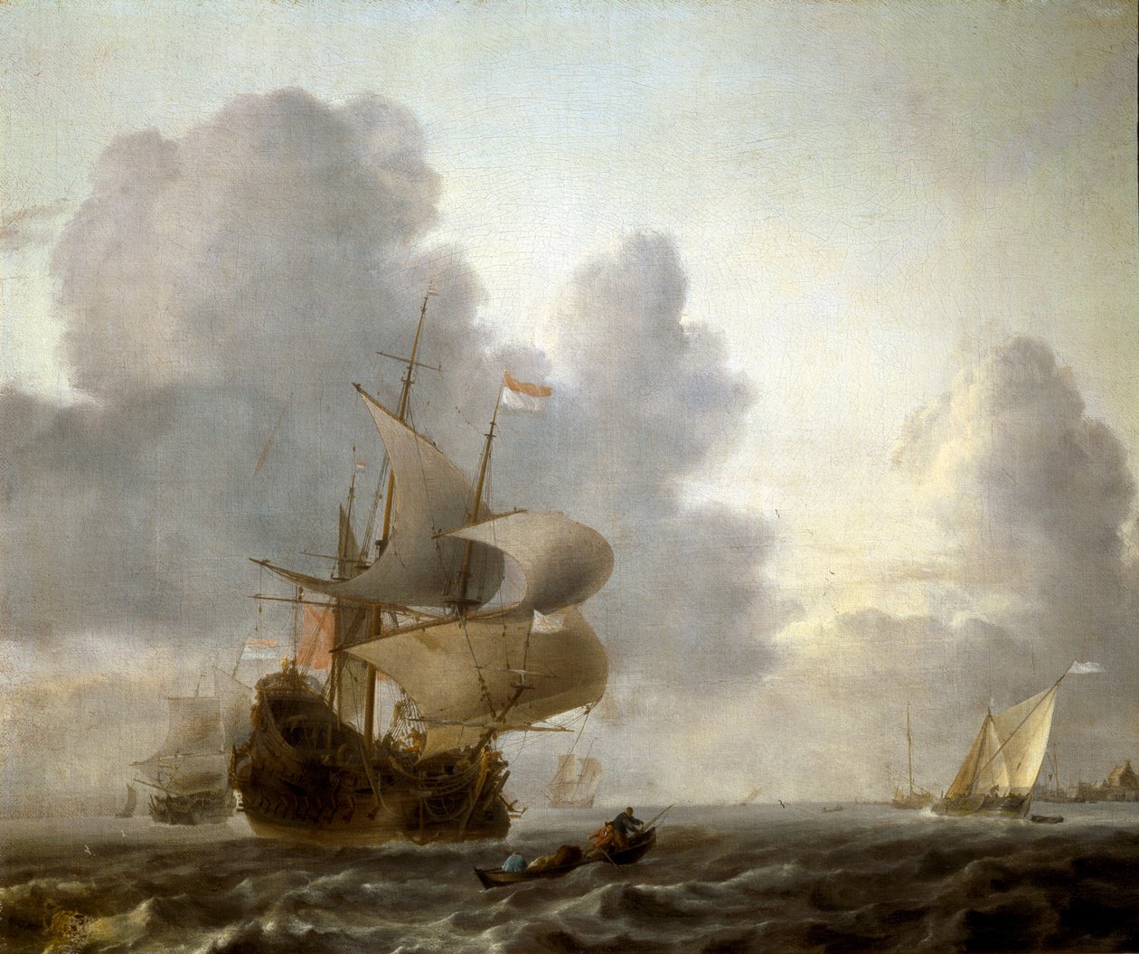 海浪中的船景（油画） 作者 威廉·范·德·雅戈尔·维尔德