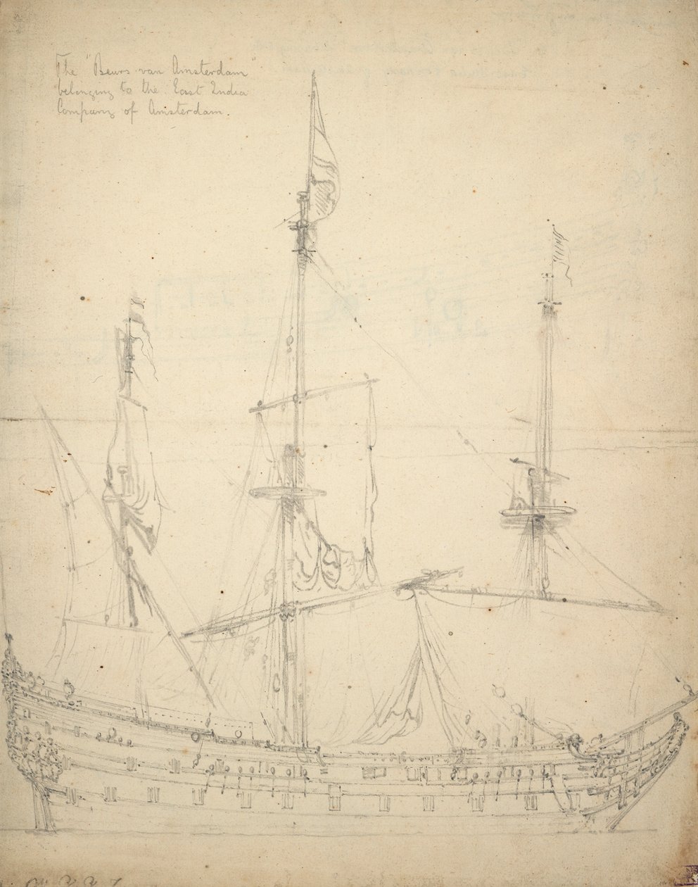 Beurs van Amsterdam "号的肖像。建于 1654 年，是一艘印度船。配备 52 门大炮。1665 年为国家服务。1666 年归还公司，约 1665 年（胶印） 作者 威廉·范·德·雅戈尔·维尔德