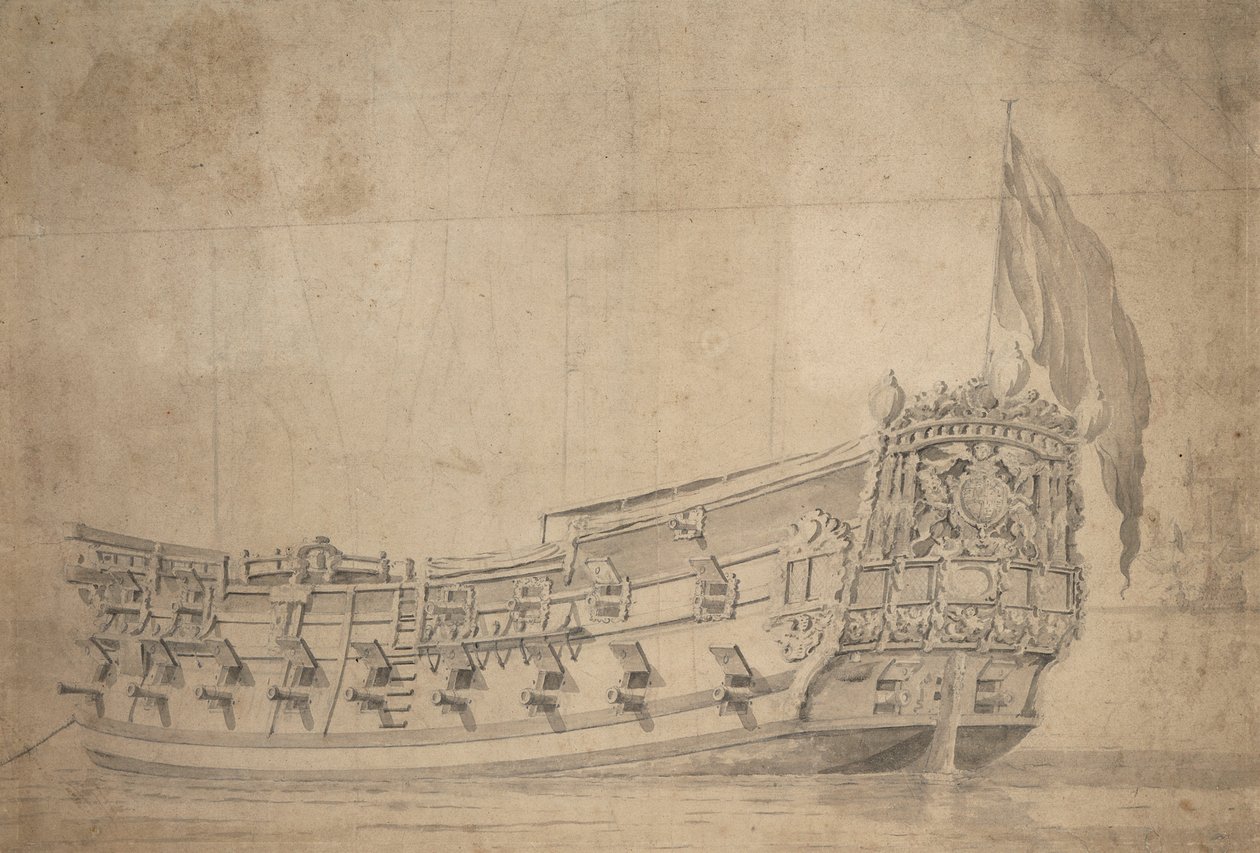 普罗维登斯号 "肖像，约 1661 年（石墨，灰水彩） 作者 威廉·范·德·雅戈尔·维尔德