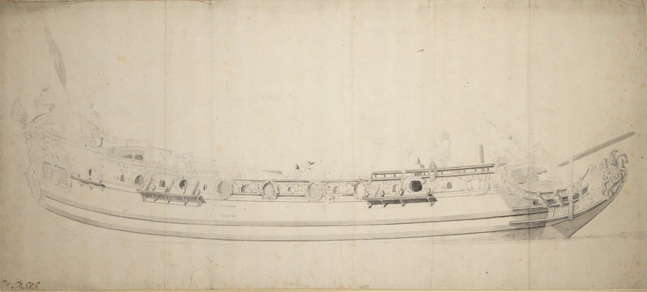 绍达多人 "肖像，约 1676 年（石墨，灰水彩） 作者 威廉·范·德·雅戈尔·维尔德